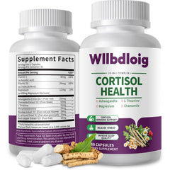 Cortisol supplements bottle with 60 vegan capsules
