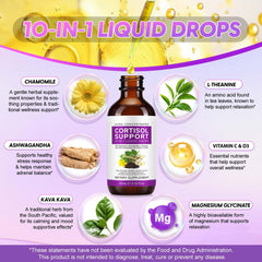 Liquid cortisol supplement drops bottle on blue background