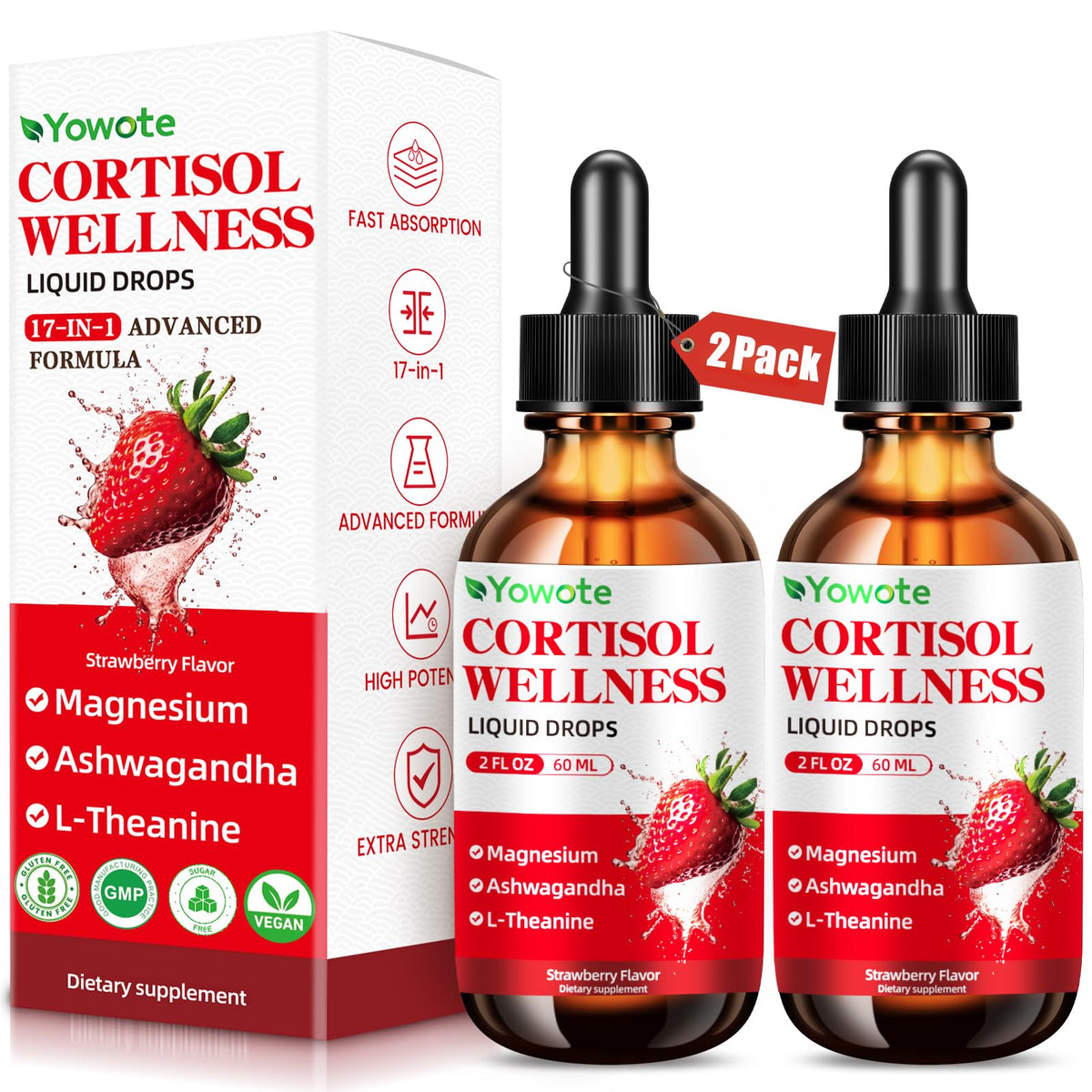 Front view of cortisol support liquid drops bottle