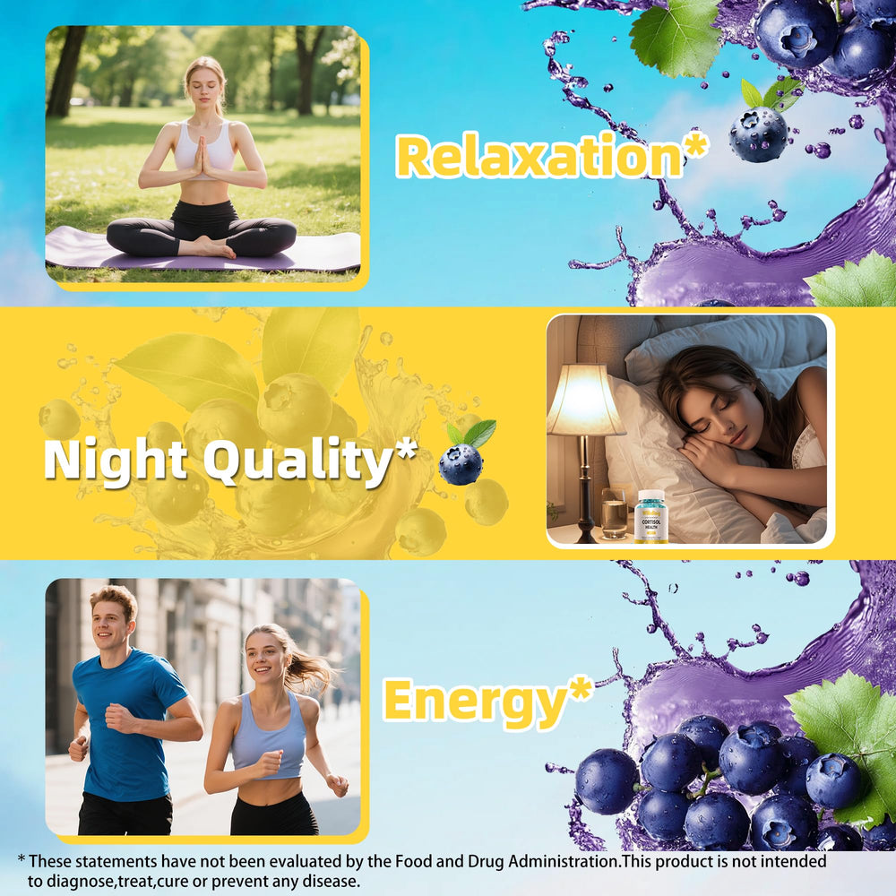 Cortisol Gummies bottle showcasing non-GMO, gluten-free, dairy-free labeling