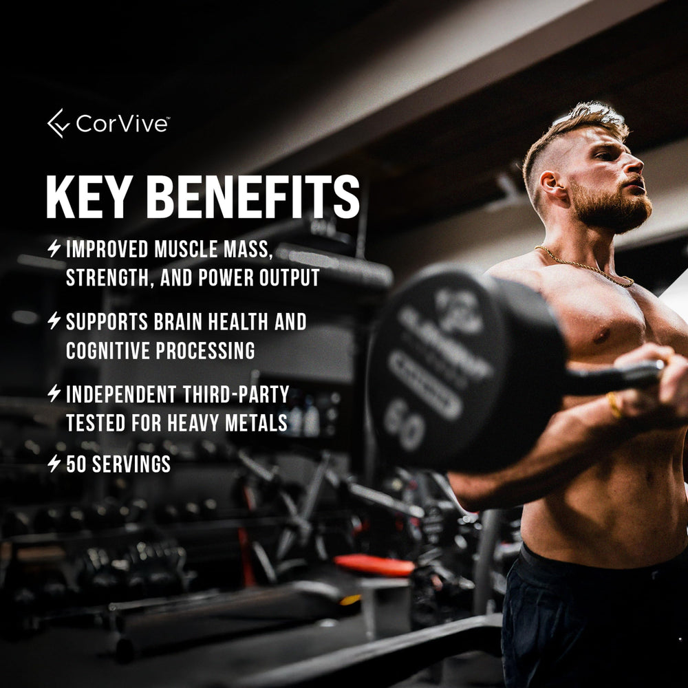 CorVive Creatine Monohydrate mixed with smoothie for performance-ready routine.