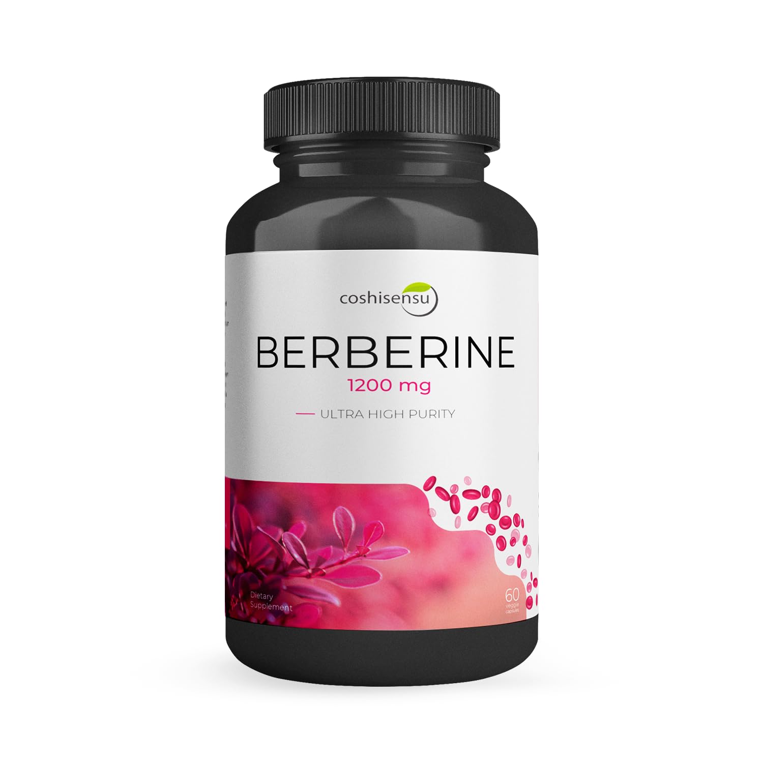 Front view of Coshisensu Berberine HCl 1200mg bottle with label