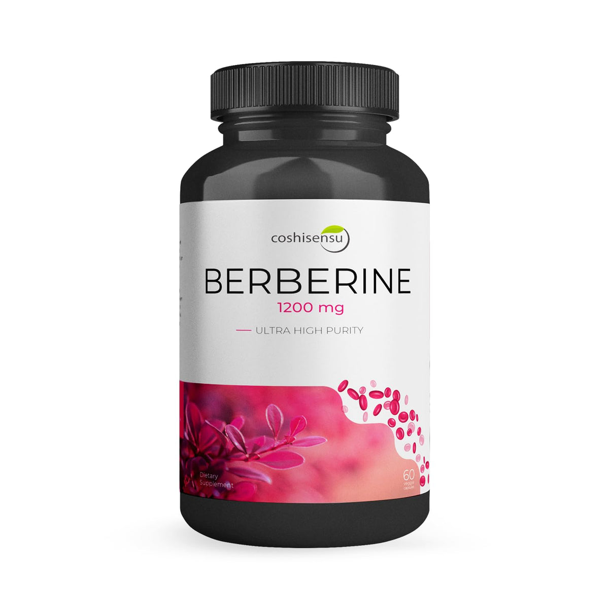 Front view of Coshisensu Berberine HCl 1200mg bottle with label