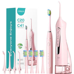 COSLUS 2-in-1 portable water flosser and electric toothbrush in black