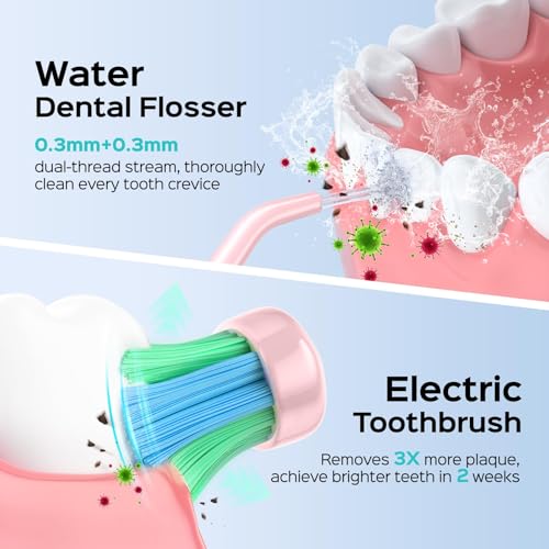 Close-up of COSLUS 2-in-1 black portable device with water flosser and toothbrush
