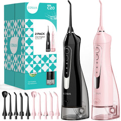 COSLUS 2 Pack Water Flosser in black and pink – front view