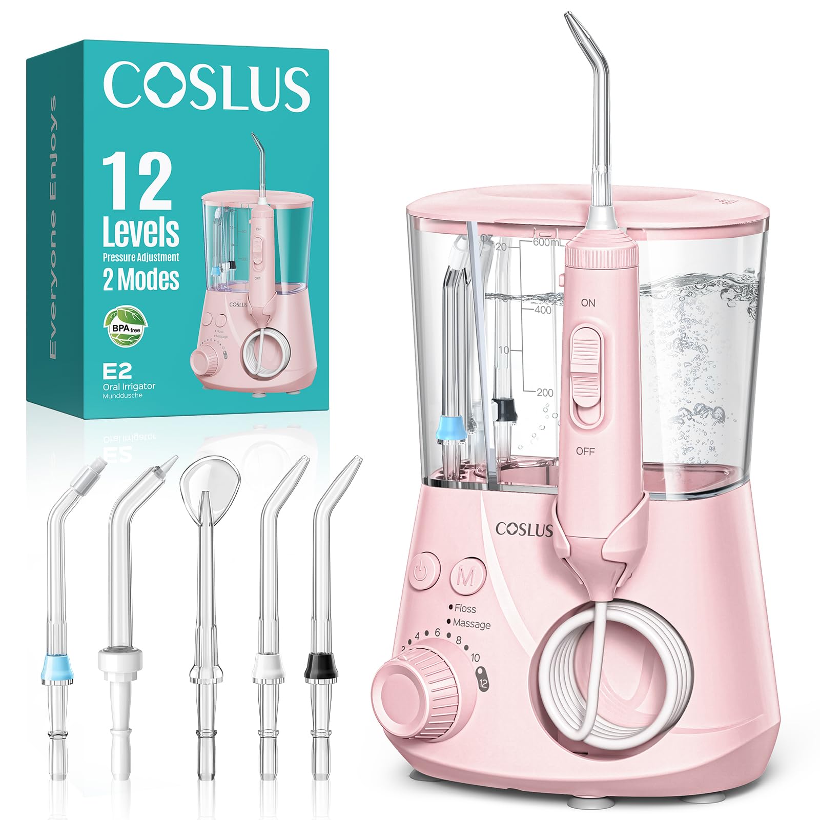 COSLUS Advanced Water Flosser pink E2 front view