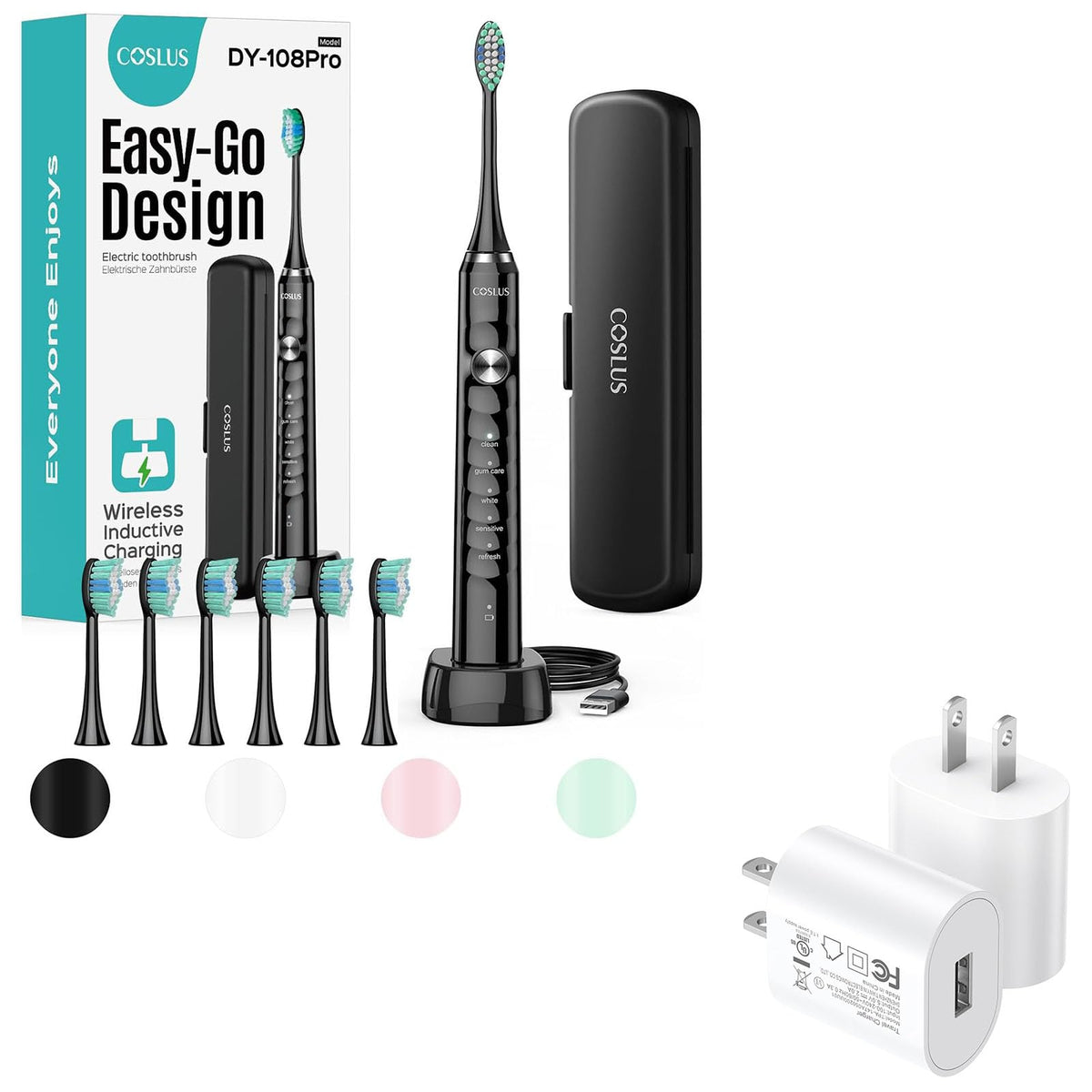 COSLUS electric toothbrush for adults and teens with wall adapter