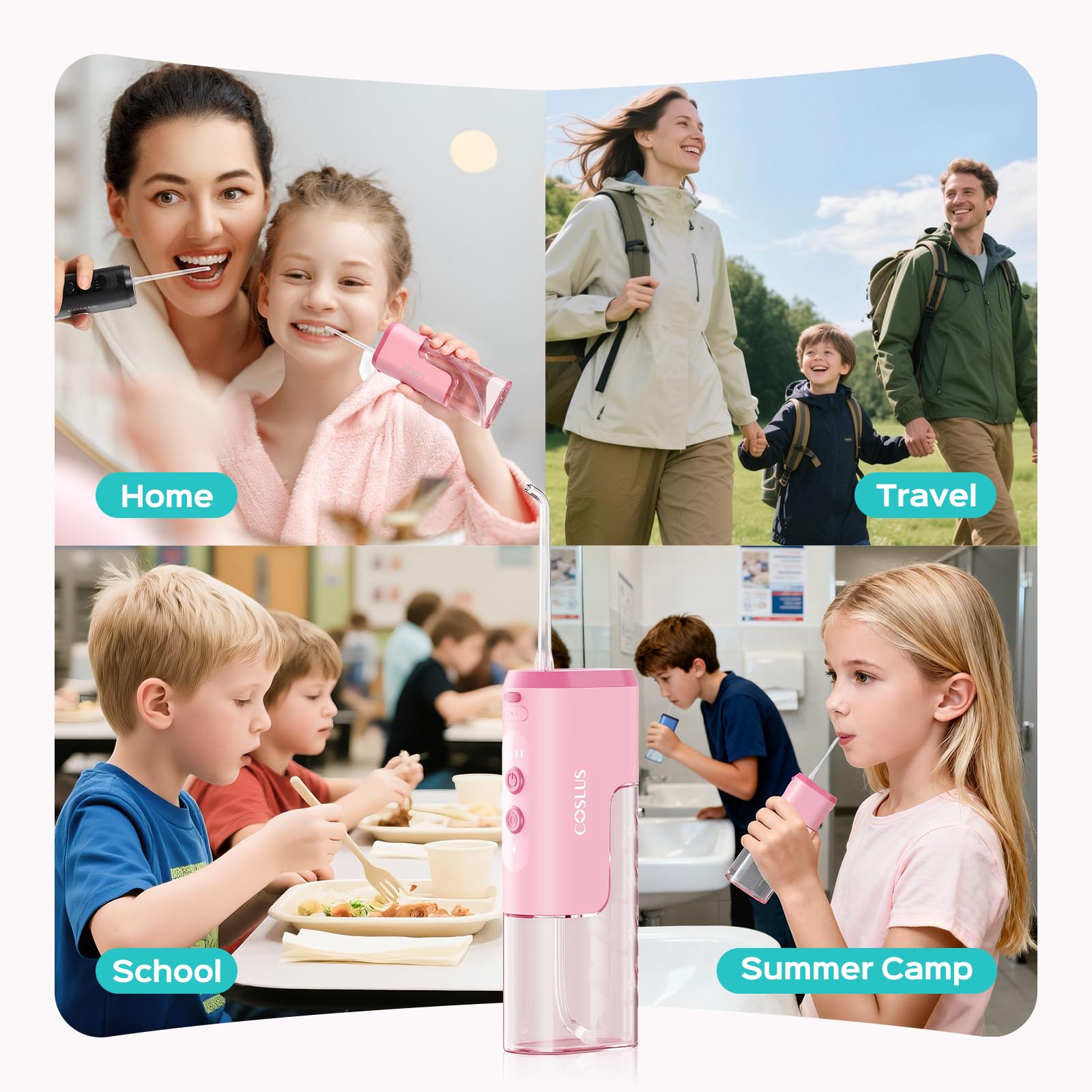 COSLUS kids water flosser packed for travel