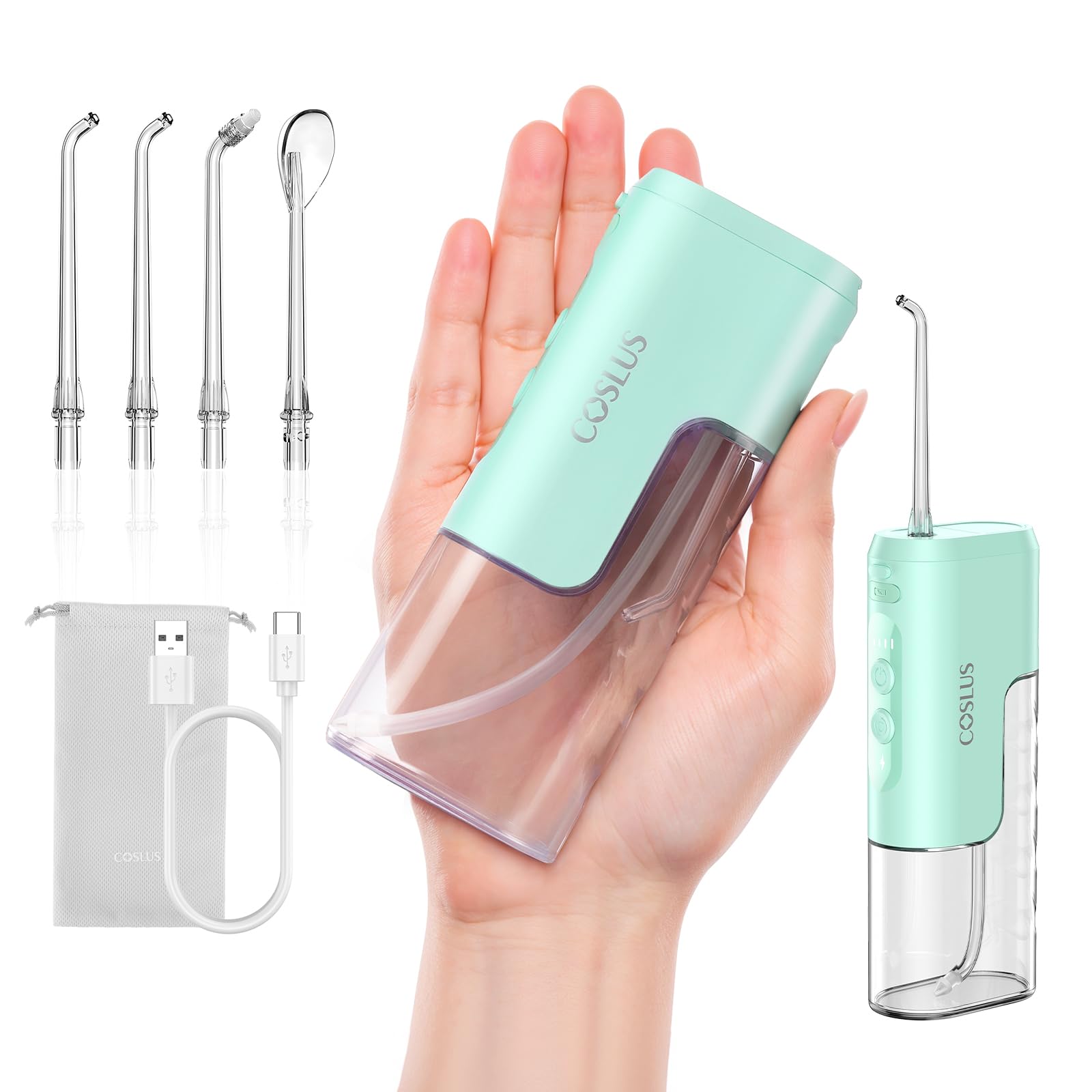 Lifestyle scene showing COSLUS flosser on the go