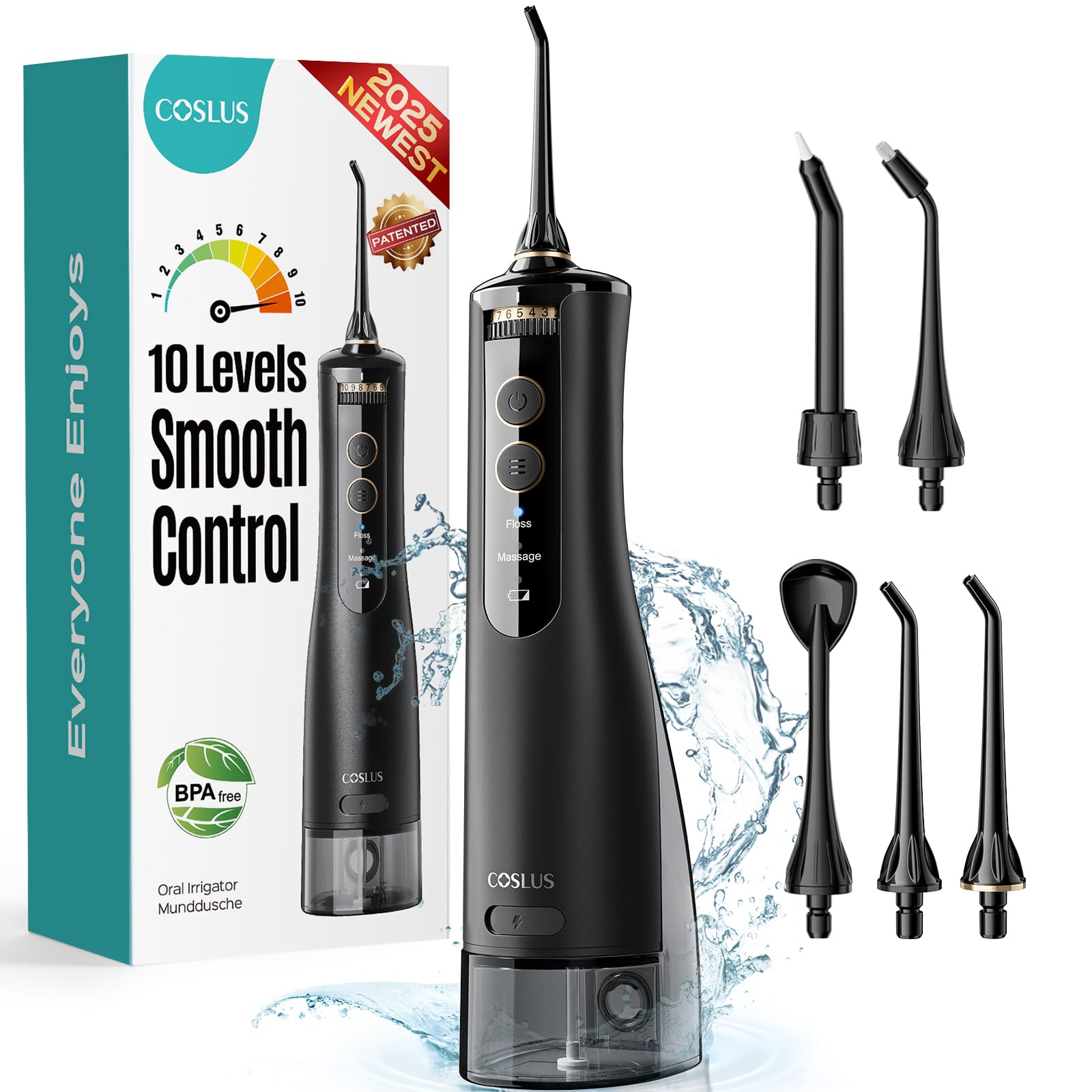 Front view of COSLUS portable water flosser