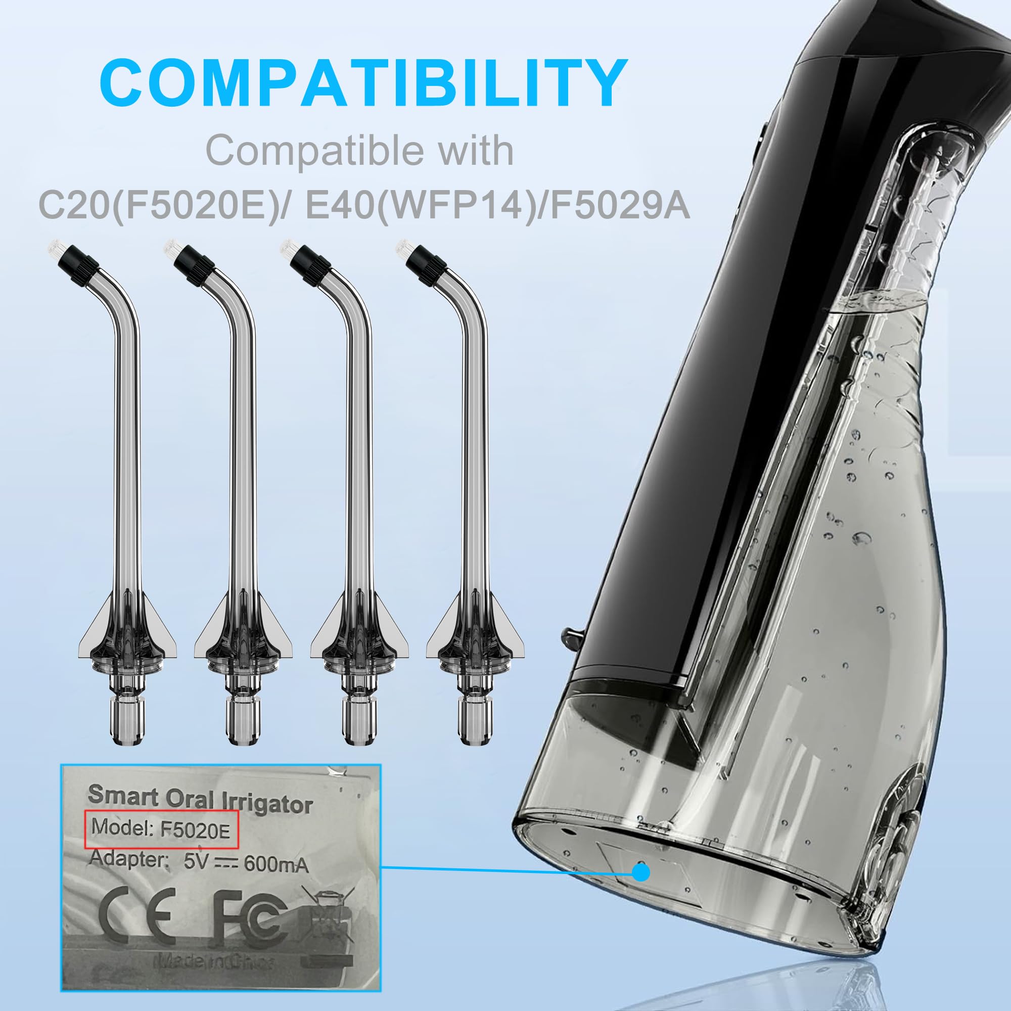 Four replacement jet tips included in a transparent storage case