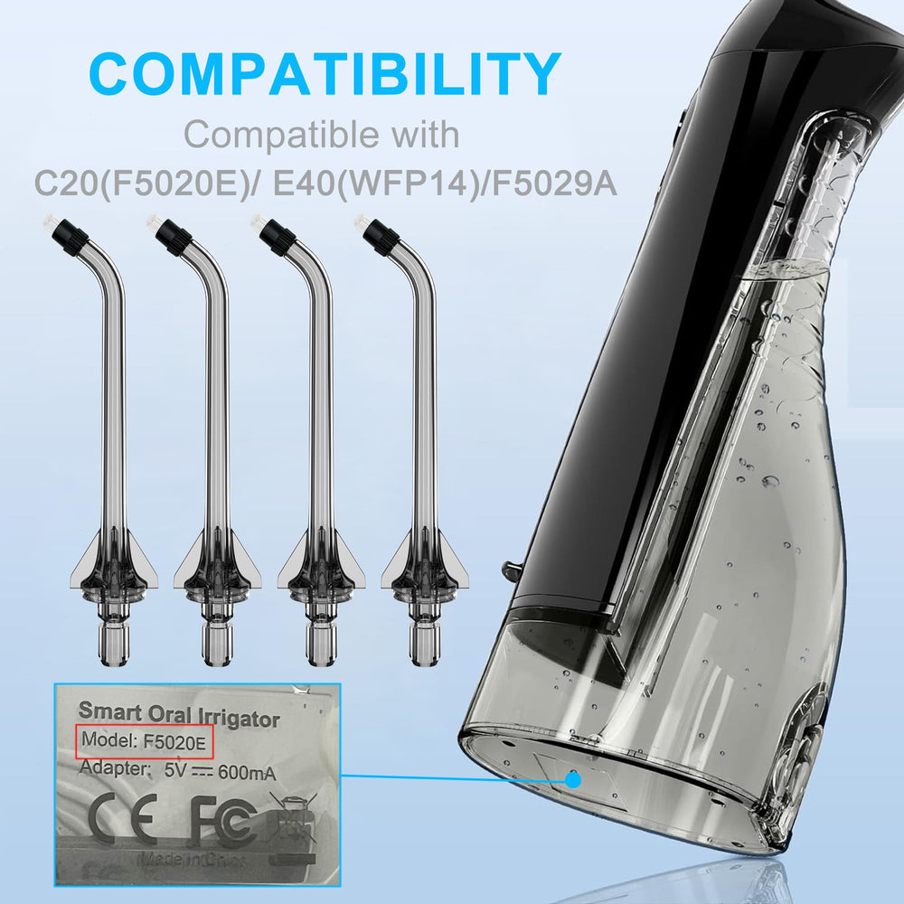 Four replacement jet tips included in a transparent storage case