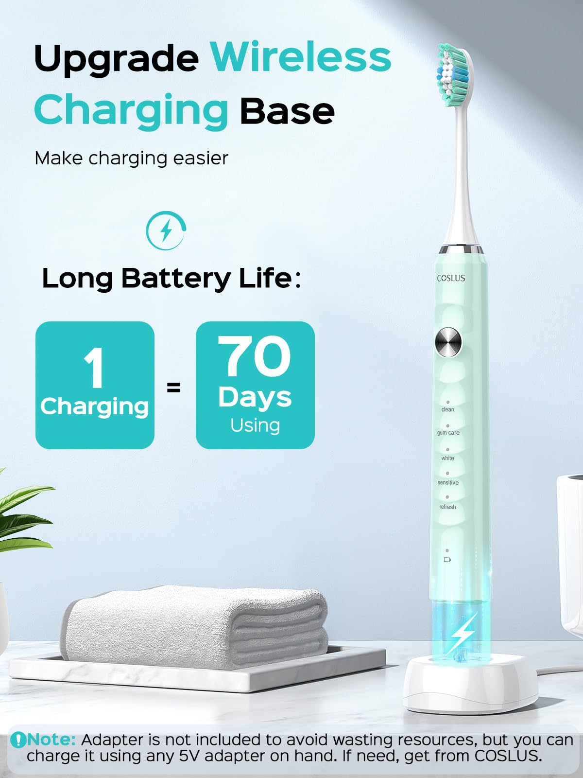 Upgrade charging base and travel case for COSLUS toothbrush