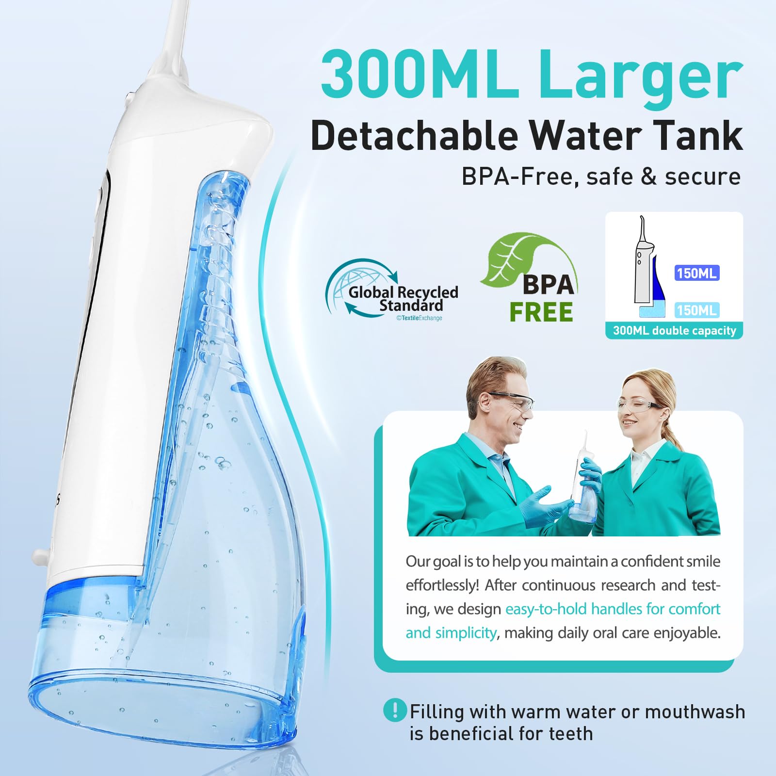 Large 300ml water tank of COSLUS flosser