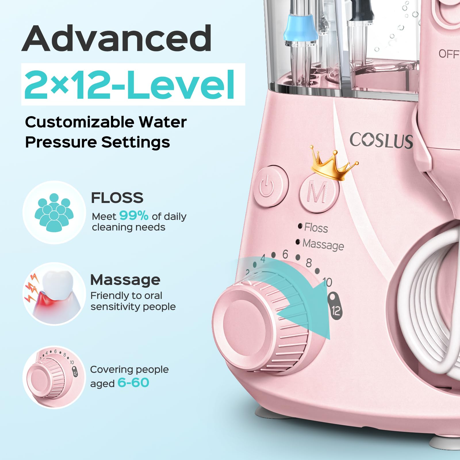 Five nozzles included with COSLUS water flosser