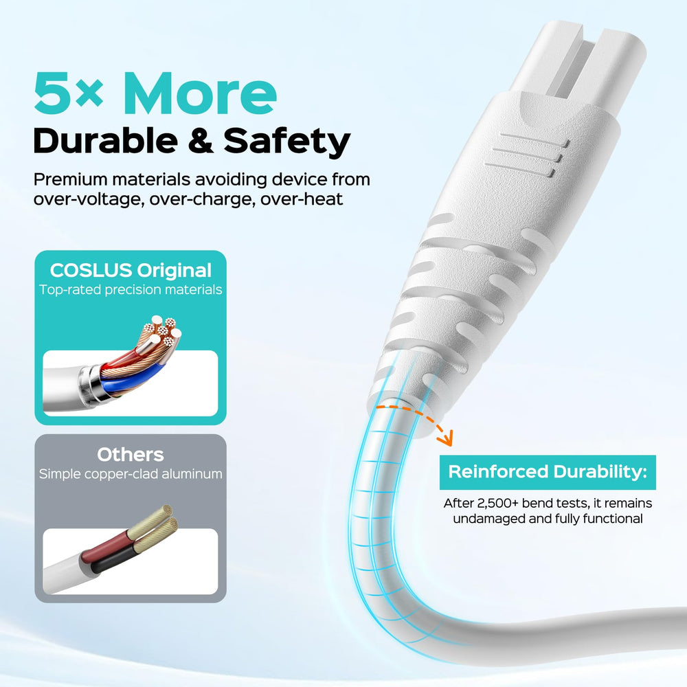 Reinforced, durable charging cord design