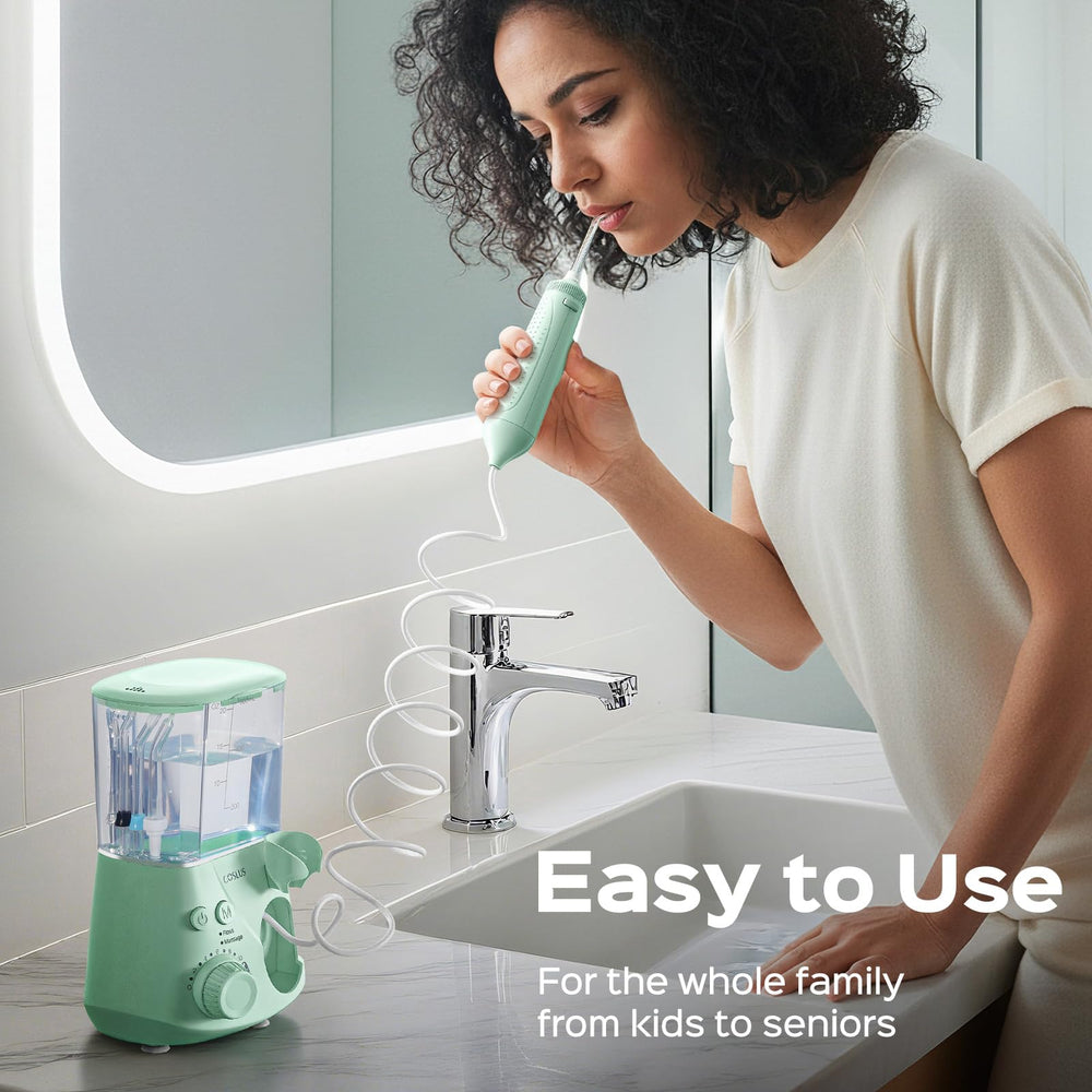 Space-saving, compact design of COSLUS water flosser