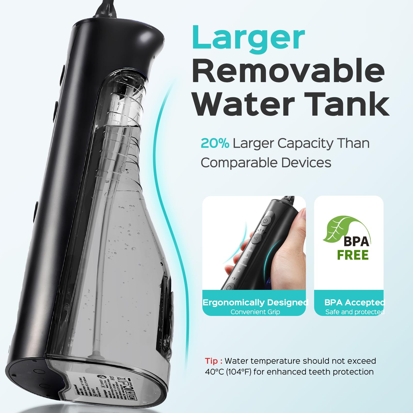 Ergonomic grip of COSLUS flosser held in hand