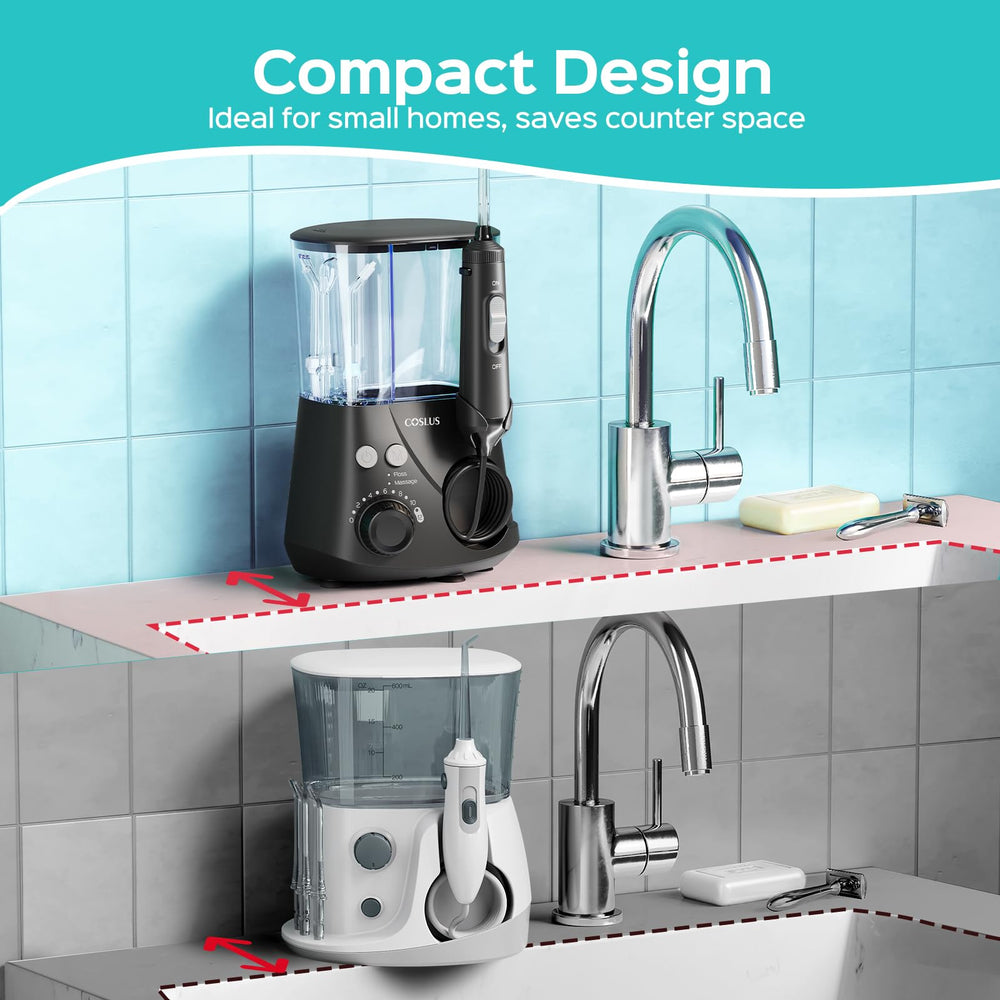COSLUS water flosser standing in a bathroom setup