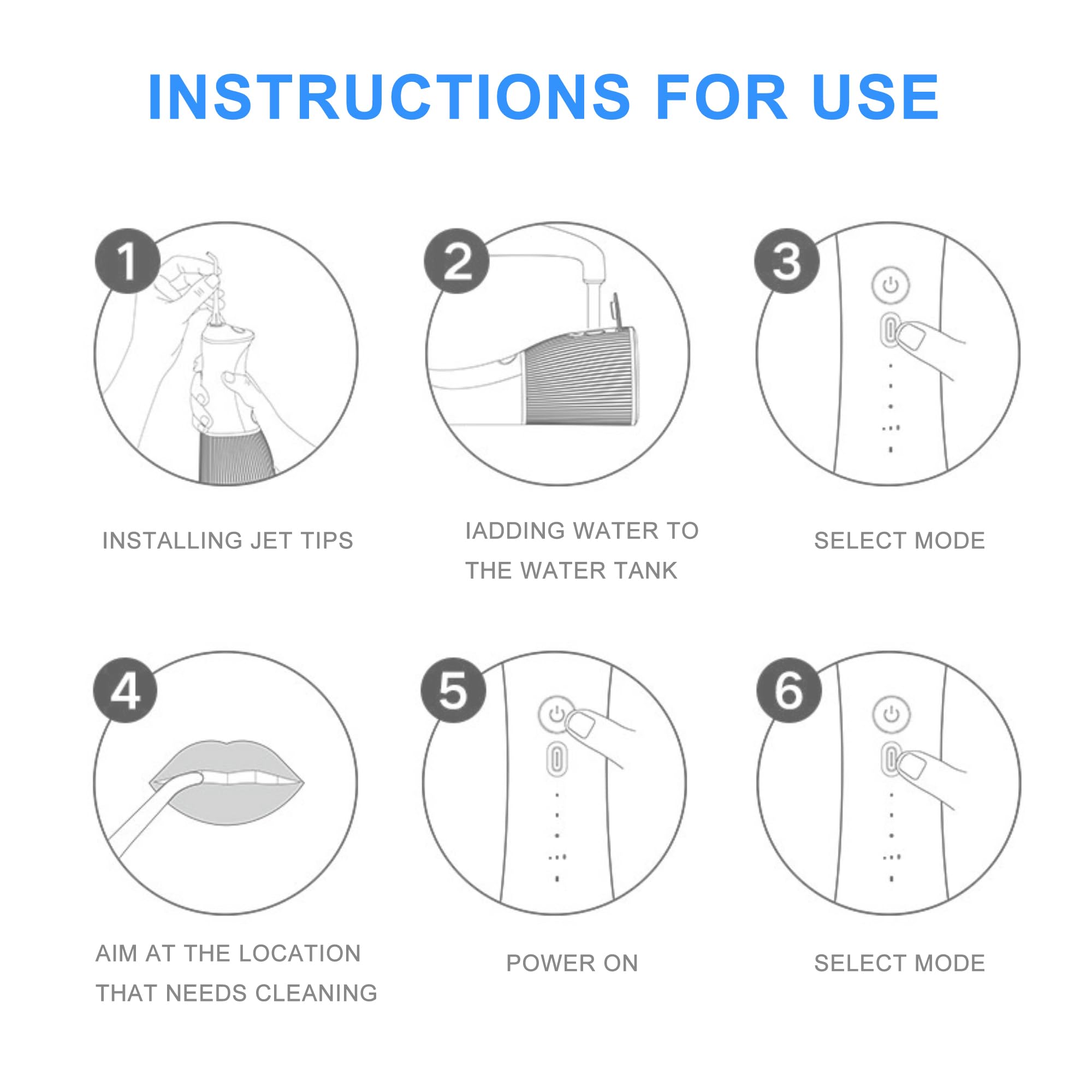 Installation and replacement guide image for COSLUS water flosser tips