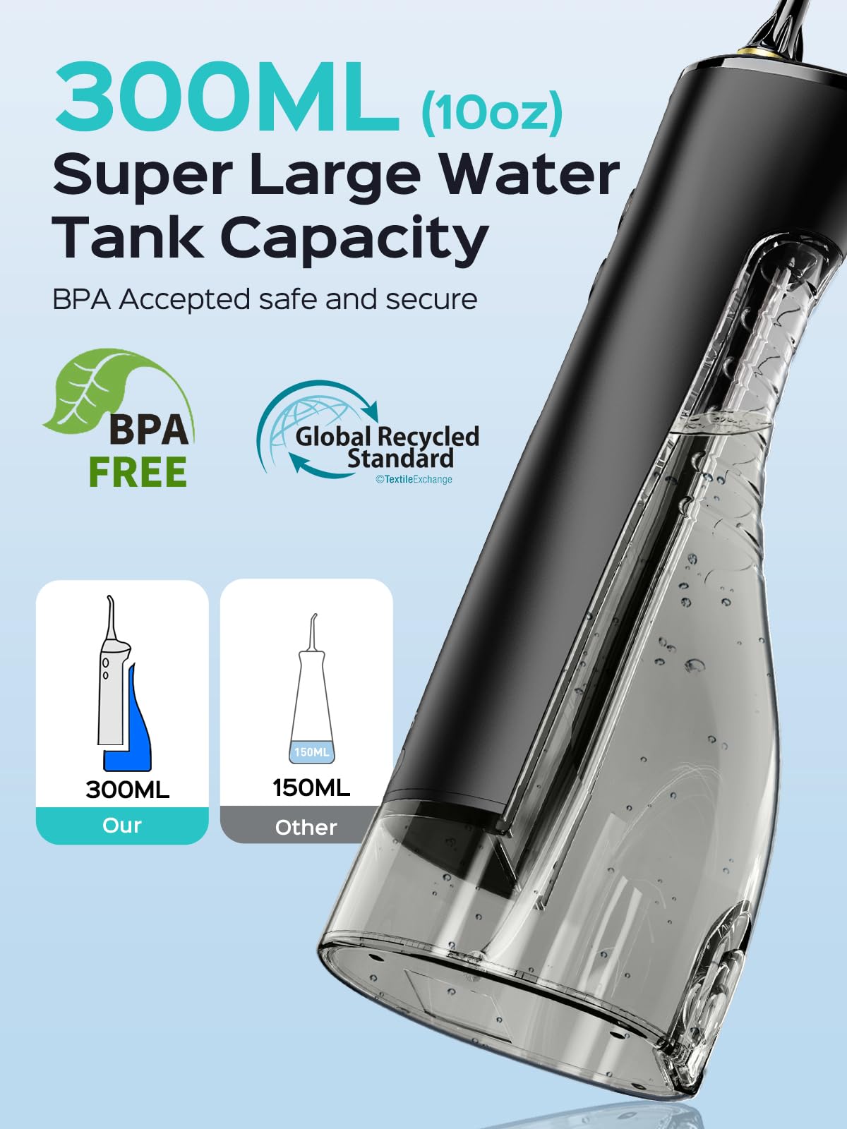 COSLUS water flosser packaging and included accessories
