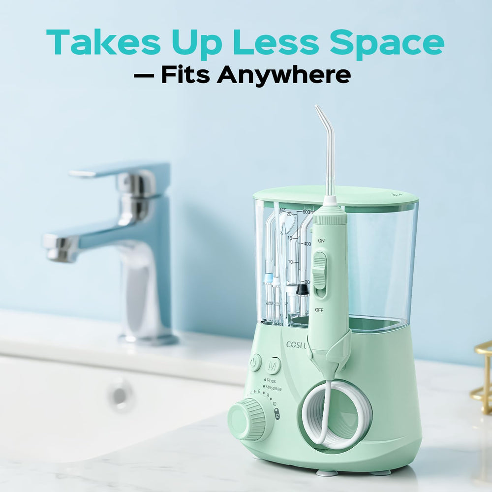 COSLUS water flosser packaging and accessories