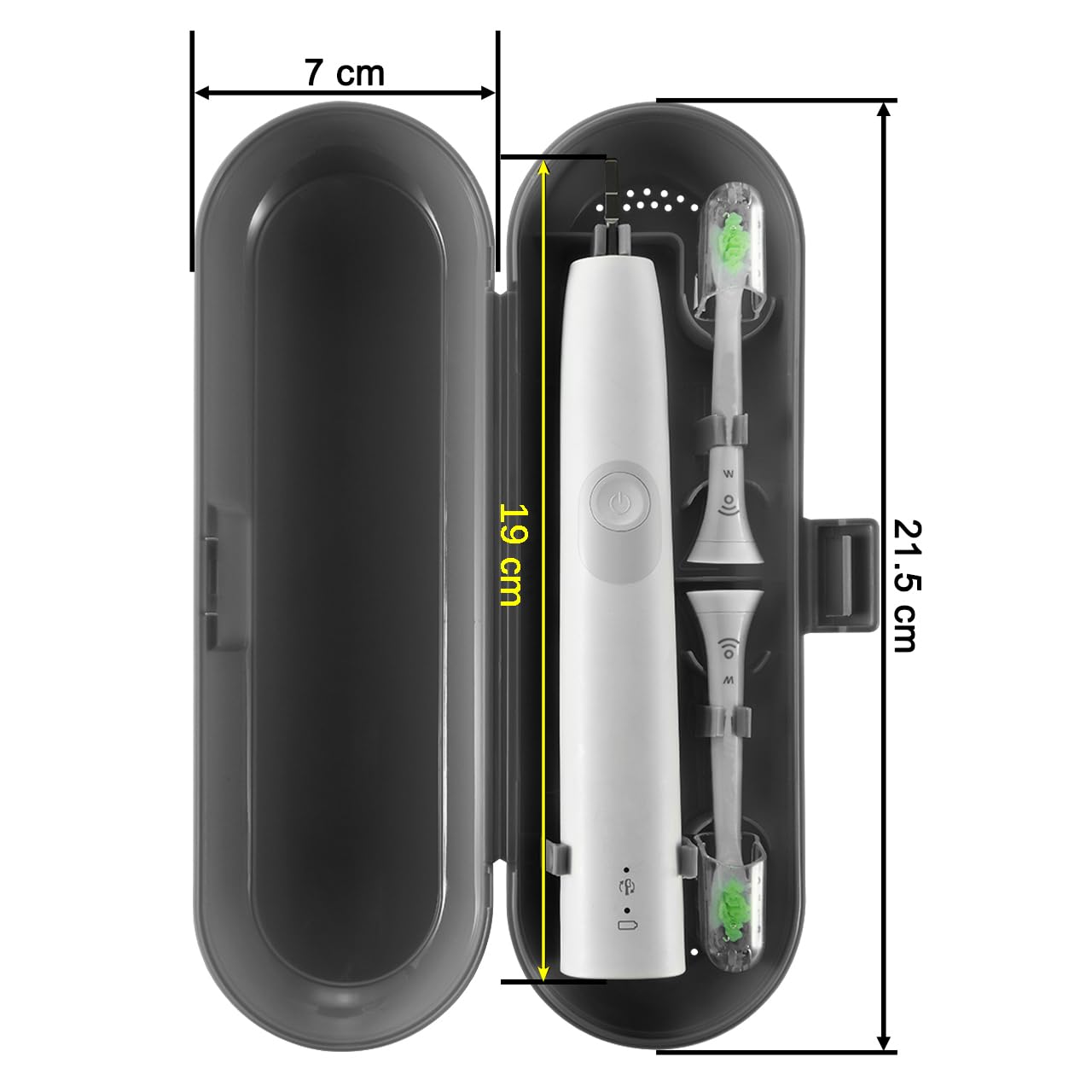 Interior view of Cosmos travel case showing space for one handle and two heads