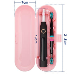 Open travel case showing space for 1 toothbrush handpiece and 2 brush heads