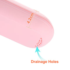 Durable all-plastic toothbrush travel case with drainage holes