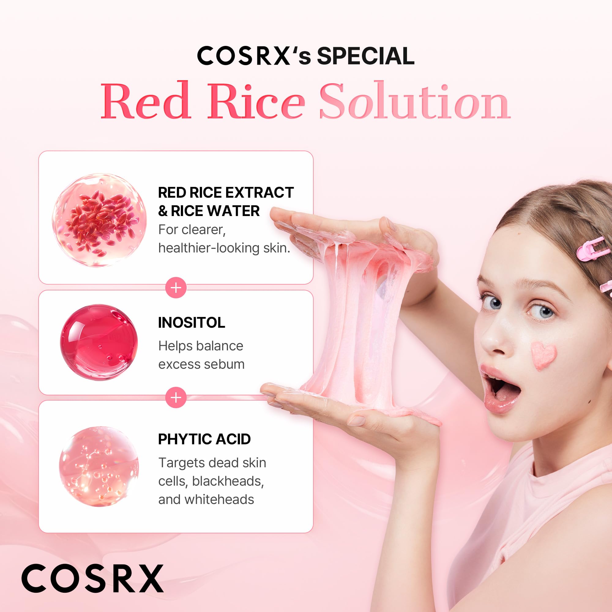 COSRX bottle label detail highlighting ingredient list and low pH benefit