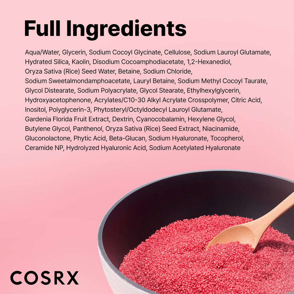 COSRX cleanser beside fermented red rice ingredient to show clarifying benefits