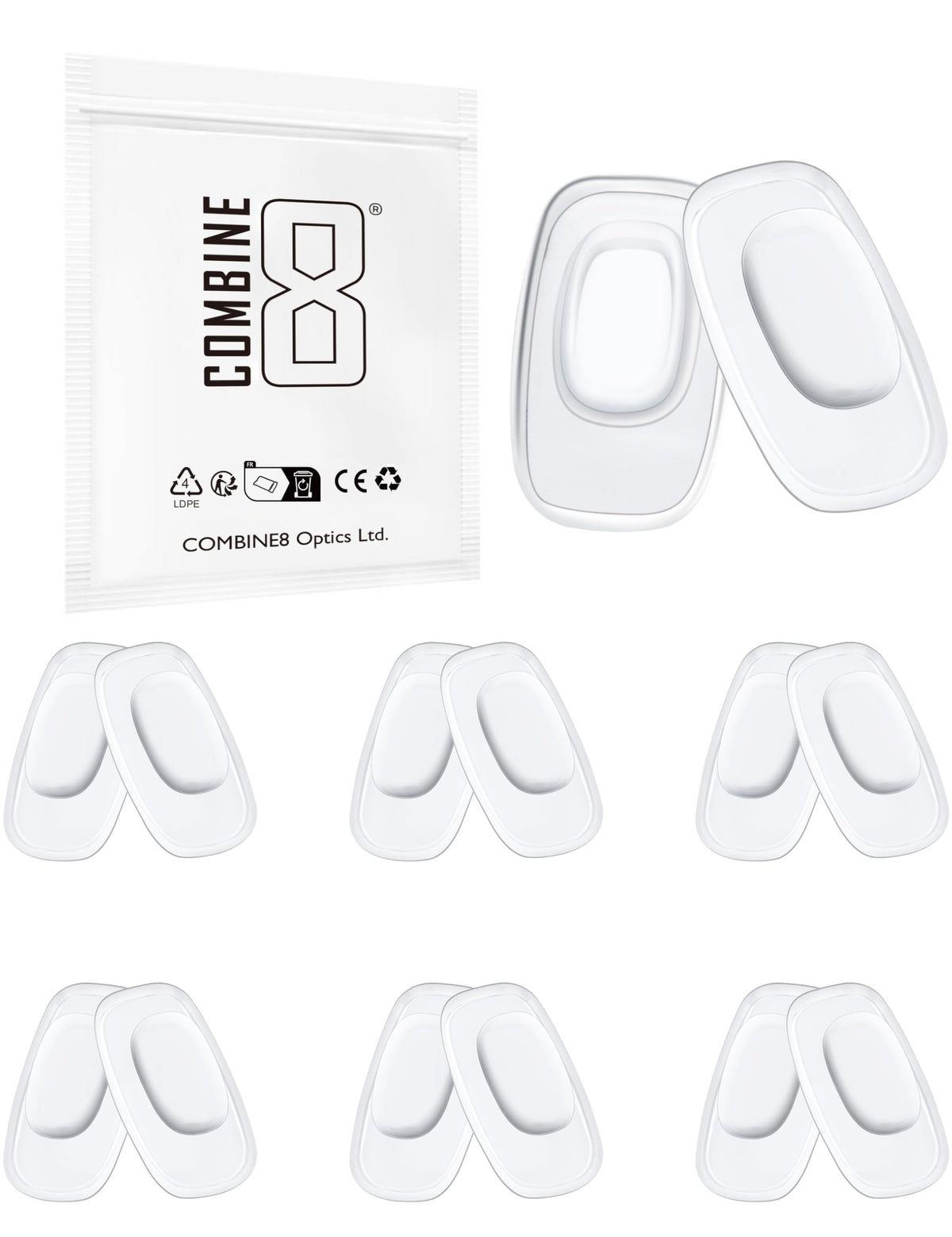 Six pairs of clear replacement nose pads for Costa South Point, Flagler, Ponce and Oakley models