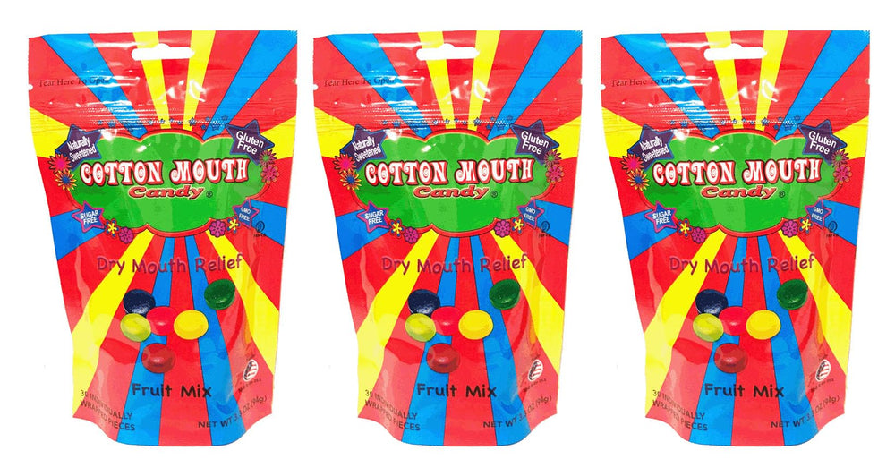 Front view of Cotton Mouth Candy Dry Mouth Relief Fruit Mix 3.3 oz bag
