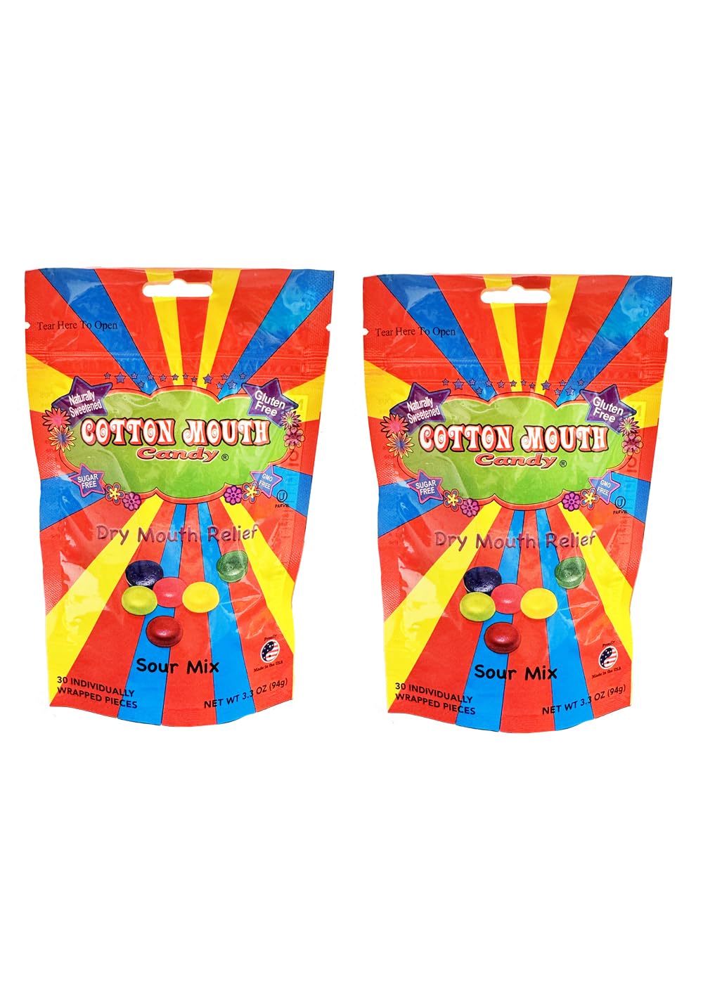 Front of Cotton Mouth Candy Dry Mouth Relief Sour Mix package