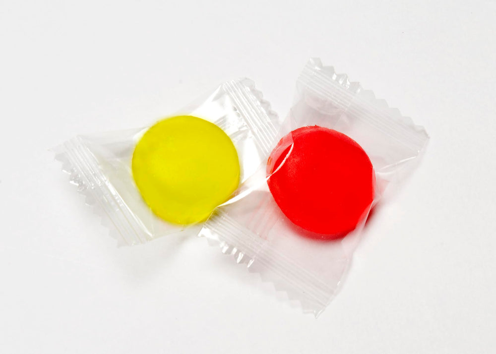 Fruit flavor lozenges on display