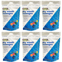 Cotton Mouth Lozenges fruit flavor relief packaging with 3.3oz bag, 6 bags, 30 lozenges each
