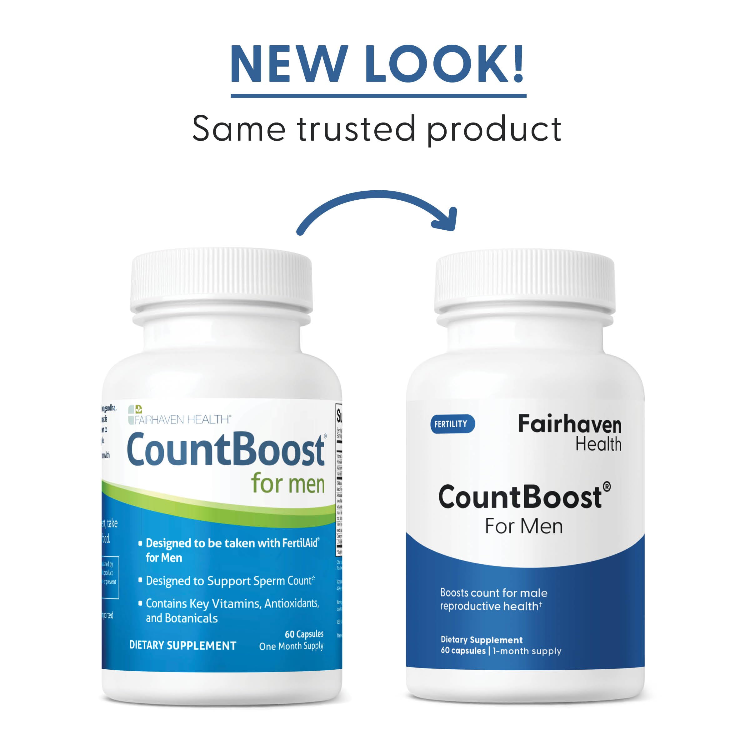 Close-up of CountBoost for Men bottle showing 60 capsules