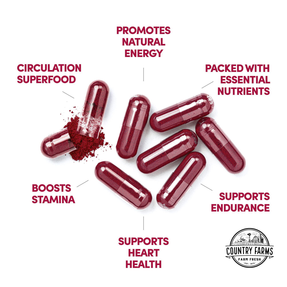 Close-up image of Country Farms Bountiful Beets Capsules in hand