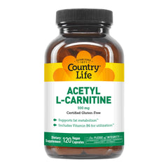 Country Life Acetyl L-Carnitine 500 mg with Vitamin B6 vegan capsules bottle