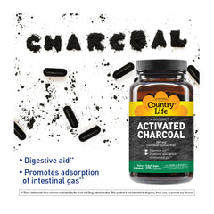 Country Life Activated Charcoal Coconut Capsules bottle – back label with supplement facts