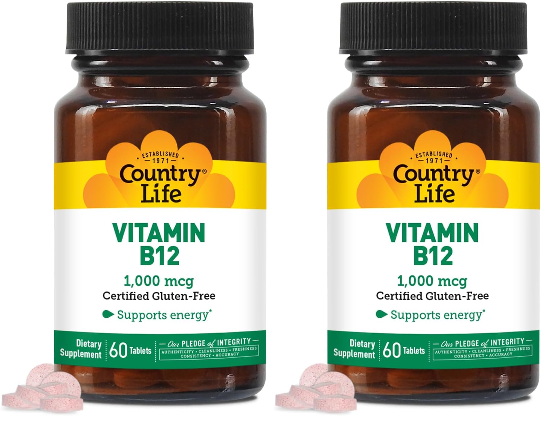 Front view of Country Life B12 1000 mcg bottle (pack of 2)