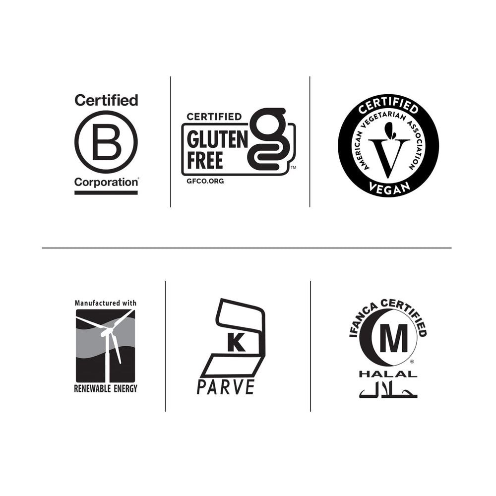 Vegan-friendly and gluten-free icons on packaging