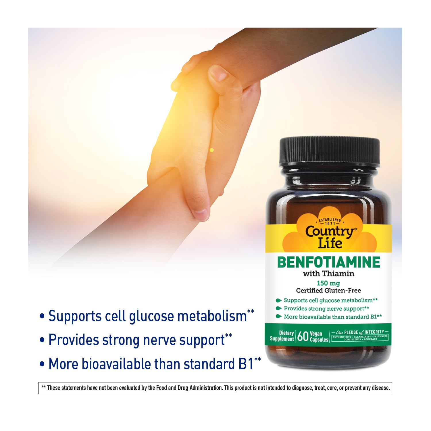 Nutrition facts panel on Country Life Benfotiamine bottle