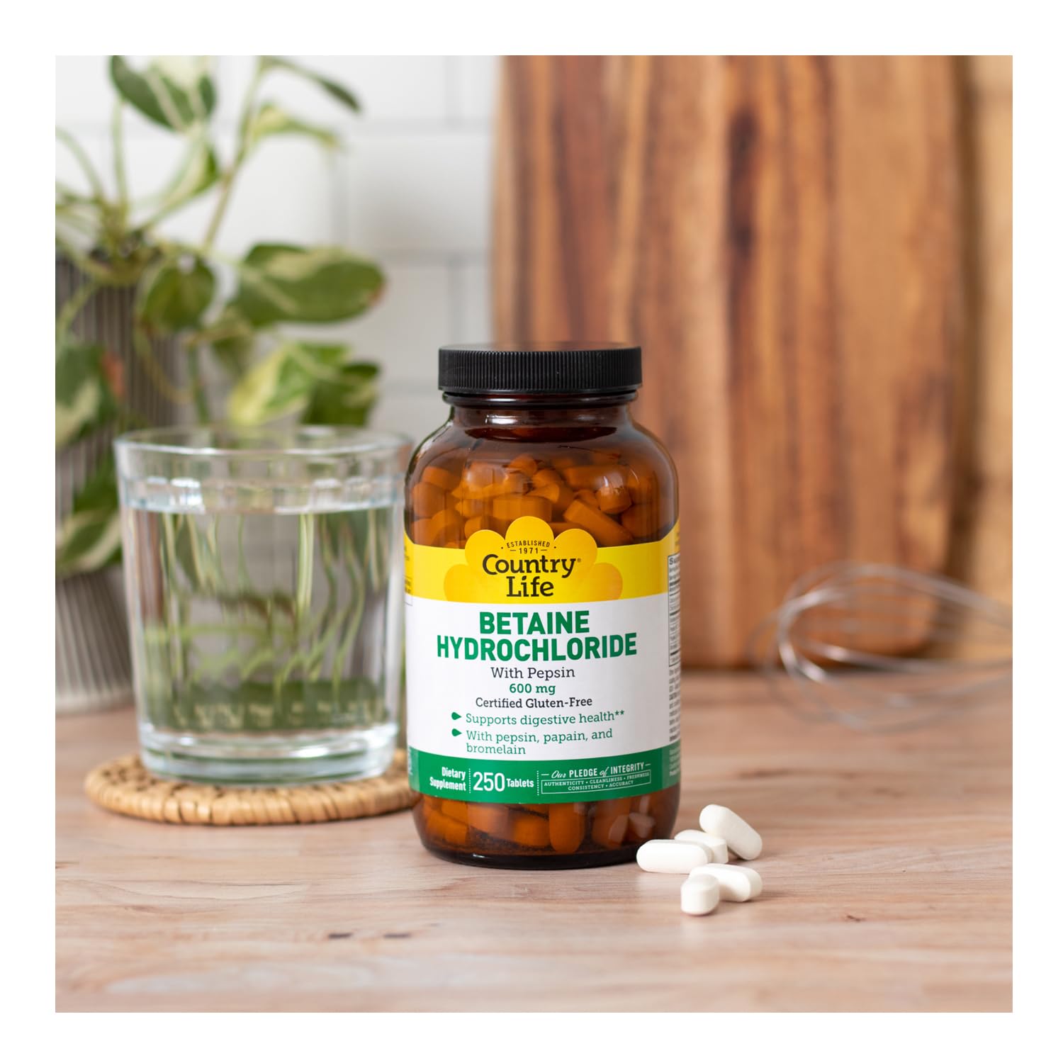 Nutrition Facts panel for Betaine HCl with Pepsin