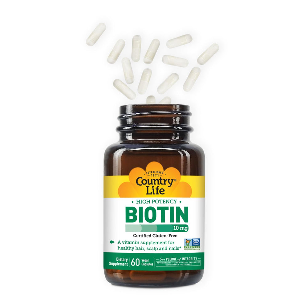 Nutritional facts panel for Country Life Biotin 10,000 mcg