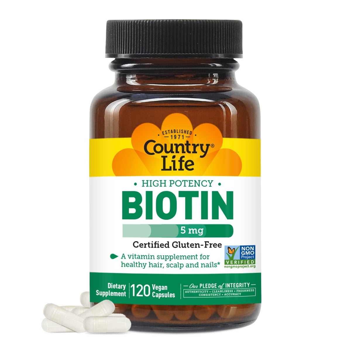 Country Life Biotin 5 mg Vegicaps bottle front view