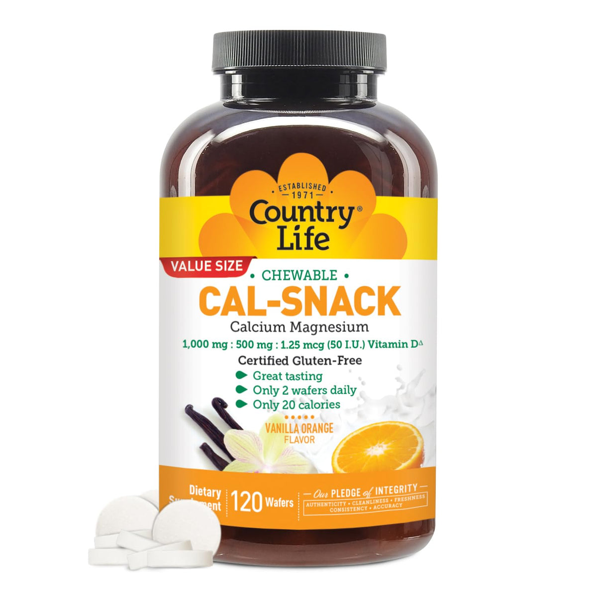 Country Life Cal-Snack chewable calcium magnesium wafers with vanilla orange flavor