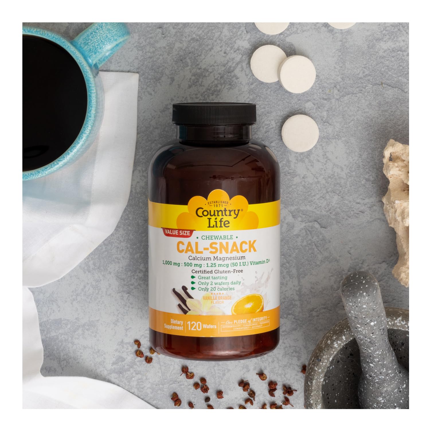 Close-up of vanilla orange Cal-Snack wafers