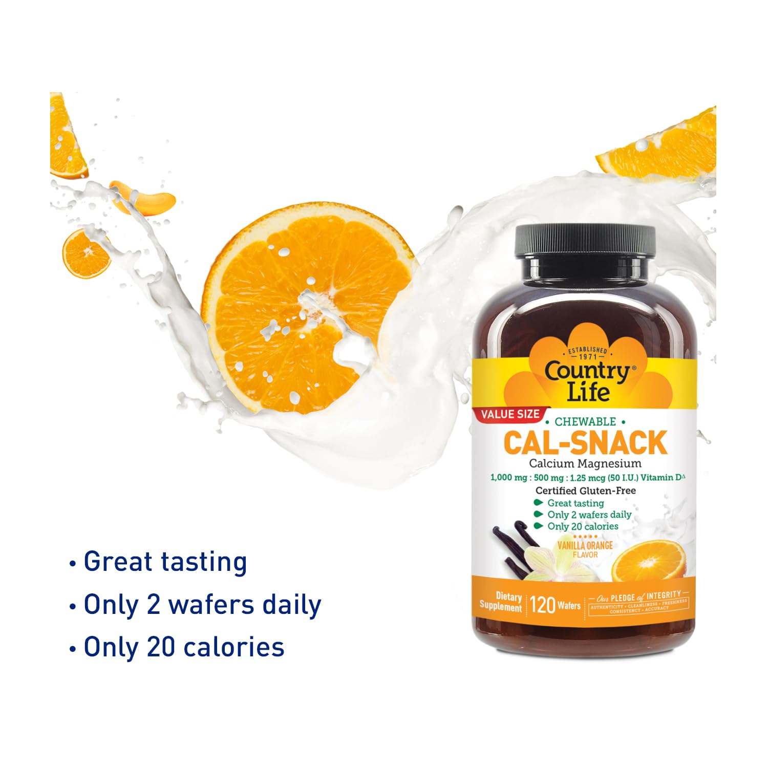 Vanilla orange flavor indicator on Cal-Snack packaging